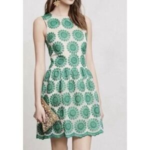 leifsdottir White Mini Dress with Green Floral Appliqué